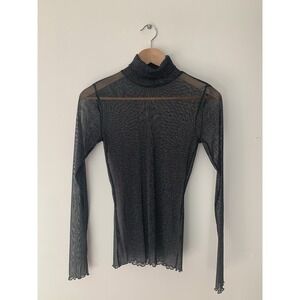 Jonathan Simkhai Standard Charli Shimmer Top Black M Turtleneck Sheer